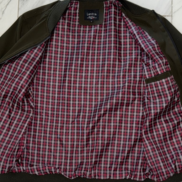 Lentta Plaid Lined Bomber Jacket Olive Green Zip-Up Men’s Large - Picture 4 of 11